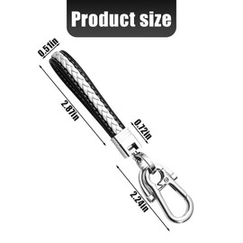 TSUGAMI Leather Car Keychain, Wristlet Key Chain with Anti-Lost D Ring ＆ Screwdriver, Weave Rope Auto Keyring, Universal Fit (Silver)