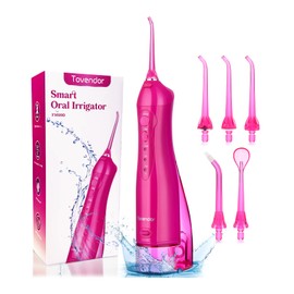 TOVENDOR Electric Water Dental Flosser Teeth Pick, Cordless Flossers Oral Irrigator IPX7 Waterproof 300ML Rechargeable Travel Water Teeth Cleaner with 5 Tips for Home Braces Care Gums Deep Cleaning