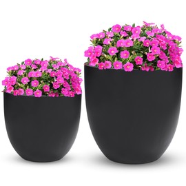 BEYOUDO Large planters for Outdoor Plants, 18 ，14 Plant pots Large - Concrete Planter for Indoor Outdoor Plants,Tall Large Plant Pot for Home Patio Garden,2pack (Black)