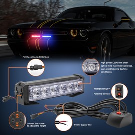 Biqing 2 in 1 Emergency Strobe Lights for Vehicle 12V,6.5 Inch 18W Surface Mount Emergency Warning Hazard Flashing Strobe Light Bar 9 Modes Warning Grille Police Light with Switch (Blue Red