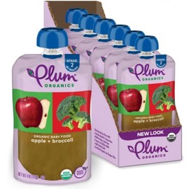Plum Organics Stage 2 Organic Baby Food - Apple and Broccoli - 4 oz Pouch (Pack of 6) - Organic Fruit and Vegetable Baby Food Pouch