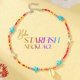Fashband Boho Starfish Necklace, Colorful Beads, Shell Necklaces, Beach Necklace, Chains for Women, One Size, Beads, No Gemstone, Unit size, Pearl, No Gemstone
