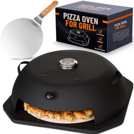HeatGuard Pro Geras Pizza Oven for Grill - Grill Top Pizza Oven For Outdoor Camping - Pizza Stone, Pizza Peel Kit - Portable Backyard BBQ Pizzas Maker Charcoal, Pellet, Propane Gas Wood Attachment