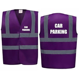 Brook Hi Vis Premium Safety Vest - CAR PARKING Printed Front & Back, Event Management High Viz Waistcoat, Available in 14 Colours, Festivals (Purple, 2XL)