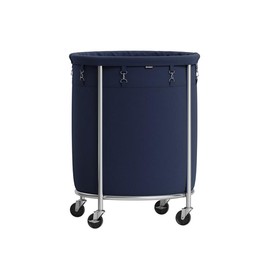SONGMICS HOME Laundry Basket with Wheels, Rolling Laundry Hamper, Round Laundry Cart with Steel Frame and Removable Bag, Organiser - Color: Charcoal Blue, Feature: 29 Gal (110L)