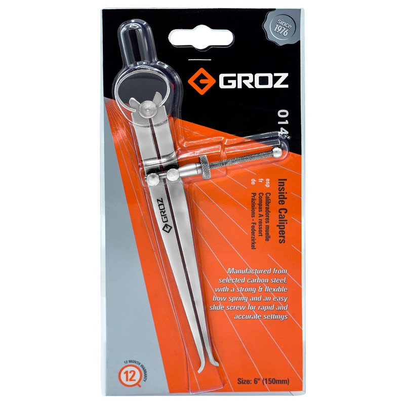 Groz 01405 12" Spring Inside Caliper, Matte Finish, with Solid