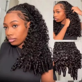 Raw Burmese Pixie Curly Half Wig Cuticle Aligned Natural Human Hair Glueless Wigs with Adjustable Drawstring 100% Human Hair Wigstyle: natural color 200% half wigs, color: burmese curly spring curly end, stretched length: 16 Inches