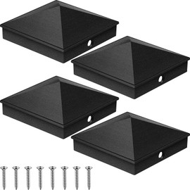 Nuogo 4 Pack 6x6 Post Caps Black (Actual 5. 5" x 5. 5") Aluminum Pyramid Fence Post Caps Cover with with 8 Stainless Steel Screws Sturdy Waterproof for Corridor Mailbox Fence Stair