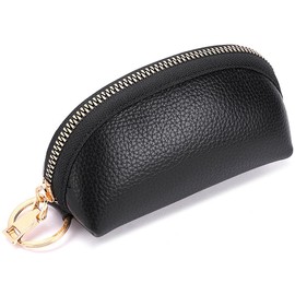 Key Bag Earphone Case Black PU with Zipper and 2 Rings for Earbuds Lipstick Pocket Money Charger Gadget Organizer Storage Small Bag Men Women Premium Leather Car Key Holder Bag Keychain Case Wallet