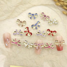 Gold Bow Nail Charms 3D Shiny Alloy Gold Bow Nails Rhinestones ValentinesNail Art Gems Cute Bows Nail Art Charms Decoration for Women and Girls DIY Nails Art Crafts Supplies