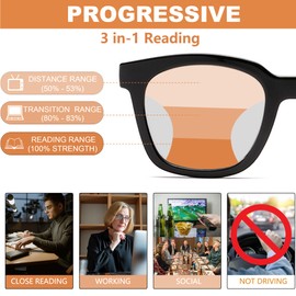 ZXYOO 3 Pack Near-range Workspace Progressive Reading Glasses for Women Men Square Oprah Style Blue Light Blocking Readers+2.75（Black+Gray Tortoise+Transparent）