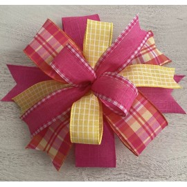 Handmade 10" Spring Wreath Bow, Easter Lantern Bow - Pink & Yellow Spring Bow