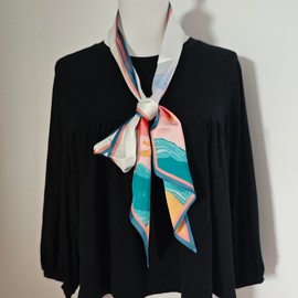 GIMIRO Satin Silk Scarf 148 x 13.5 cm Tie Double Layer Waistband for Blazer, Coat, Dress, 52#ZGF Blue - Green - Red