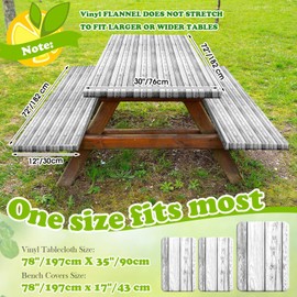 Boao 3 Pcs Vinyl Picnic Table Cover with Bench Cover 6 ft 30 x 72 Inch Waterproof Fitted Tablecloth Flannel Backing Rectangular Elastic Edged for Camping Outdoor Patio Travel(Lavender)