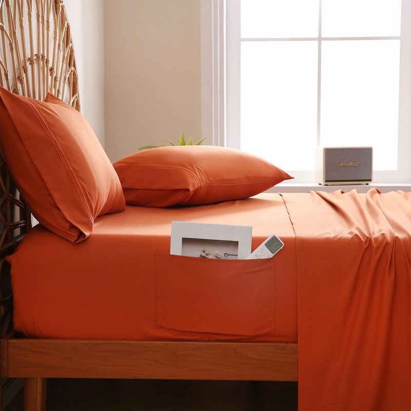 JSD Burnt Orange Sheet Set Full Size, 4 Piece Microfiber