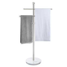 Hestiasko Marble Outdoor Towel Rack, 62.2 Inch Free Standing Towel Holder, 18/8 Stainless Steel Towel Stand, Hot Tub Towel Rack Outdoor with 3 Adjustable Bars for Pool, Patio & Spa