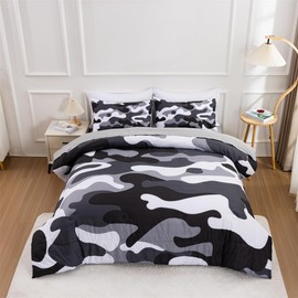 Holawakaka Twin Size Camouflage Bedding Comforter Set with Sheets, Boys Girls Men Camo Bed in A Bag 5 Pieces,Kids Teens Dorm Bed Sets Neutral Farmhouse Lodge Cabin Army Bedspread (Grey, Twin)