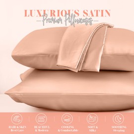 Elegant Comfort Silky and Luxurious 2-Piece Satin Pillowcase Set for Healthier Skin and Hair, Hidden Zipper Closure and Beautifully Packaged, Satin Pillowcase Set, Standard/Queen, Dusty Rose