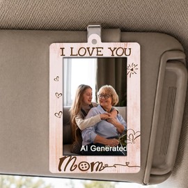 Mom Gift, Mommy Birthday Christmas Thanksgiving Gifts, I Love You Mom Picture Frame Decor for Car, Wooden Car Hanging Picture Frame, Holds 2 * 2.95 inches Photo
