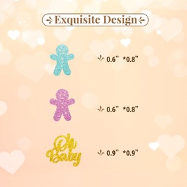130pcs Gingerbread Confetti, Boy or Girl Paper Confetti, Gingerbread Gender Reveal Paper Scatter, Pink and Blue Glitter Oh Baby Table Scatter, Christmas Theme Baby Shower Party Decoration