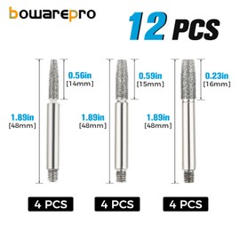 Bowarepro Chain Saw Sharpener Tool, 12Pcs Carbide Burrs for Hand Crank Chainsaws, 3 Sizes Sharpener (5/32", 3/16", 7/32"), Heavy-Duty Chainsaw Sharpener Files