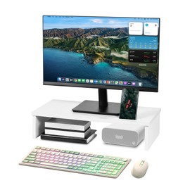 Qupui Monitor Stand Riser with Phone Holder, Monitor Stand for Desk, Computer Monitor Stand, Desk Shelf for Top of Desk, Desktop Organizer for Laptop, Printer, TV