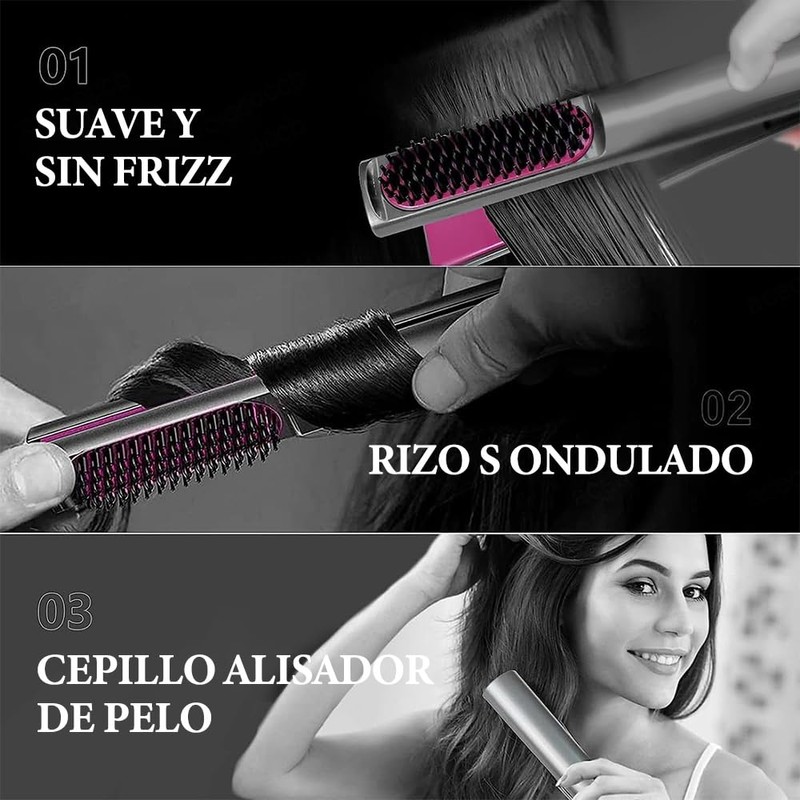 Cepillo Alaciador de Cabello 3 en 1, 5 Niveles Ajuste