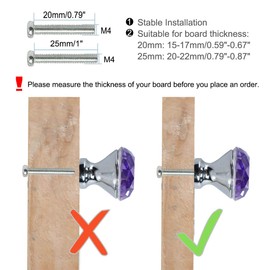 sourcing map 6pcs Crystal Knobs Aluminum Alloy Base Round Shaped Drawer Pull Handle Knob for Furniture Cupboard Wardrobe Dresser Purple
