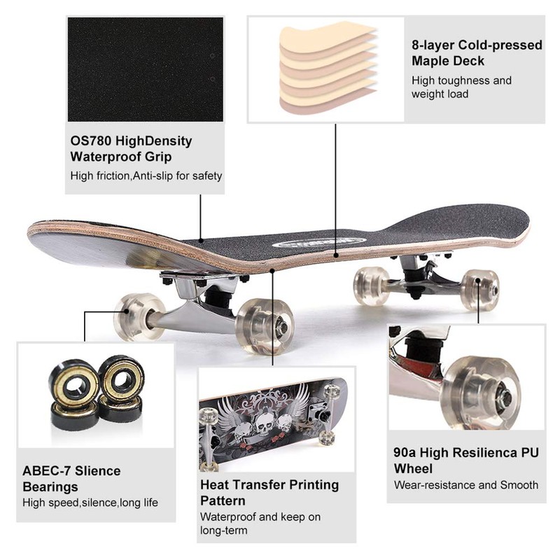 ChromeWheels 31 inch Skateboard Double Kick Skate Board Cruiser Longboard