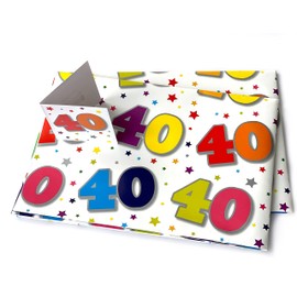 40th Birthday Wrapping Paper, 2 Sheets and 1 Matching Tag (White)