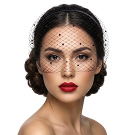ValueBargain Black Birdcage Veil Headband for Women, 1920s Retro Bridal Wedding Tea Party Fascinator, Face Funeral Mesh Veil, Vintage Headpiece