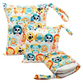 FYting Pack of 3 Wetbags, Wetbag for Nursery, Wet Bag, Nappy Bag for On the Go, Reusable, Waterproof, with Zip, for Swimming, Camping, Travel, Fitness, Beach (Sheep), panda