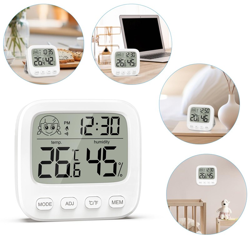 Brifit Digital Thermometer Hygrometer Alarm Clock, Mini Room Thermometer Indoor