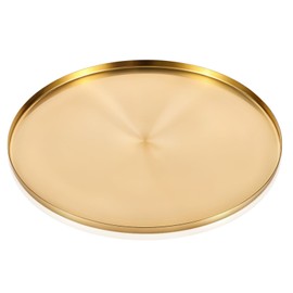 Round Gold Tray 12 Inch Stainless Steel Jewelry and Make up Tray Gold Decorative Serving Tray Round Brass Tray for Vanity Organizer, Coffee Table, Outdoor Patio, Living Room, Perfume