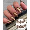 LOZTBUE 24 Medium Nails Light Bronze Chrome Apricot Mirrored Metal