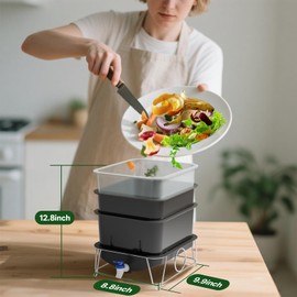 HCGADON 3-Tray 15L Worm Farm Composting Bin with Tool Set - Efficient Indoor/Outdoor Composter for Organic Waste Recycling, Beginner-Friendly Kit for Healthier Plants (Black)