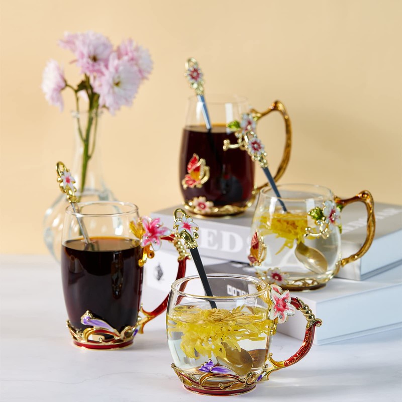 DUMVOIN Tea Cup Glass Coffee Mugs,Fancy Tea Cup Set Birthday