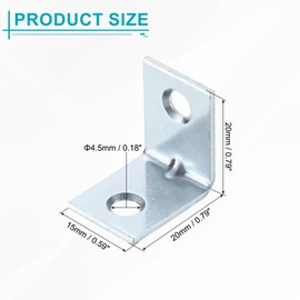 sourcing map 20 Pcs L Corner Bracket Corner Brace Metal Joint Right Angle Brackets Fastener with Screws for Wood Shelves, Silver, 0.79"x0.59"x0.79"