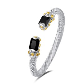UNY Designer Inspired Jewelry Radiant CZ cable Wire Antique Bangle Elegant Beautiful Christmas Gift (Black)