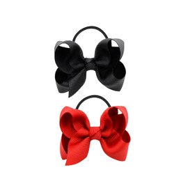 Red Black Hair Ties With Bows For Toddlers Elastic Ponytail Holders, Hair Loops Hair Accessories.(FS9) (Red Black)
