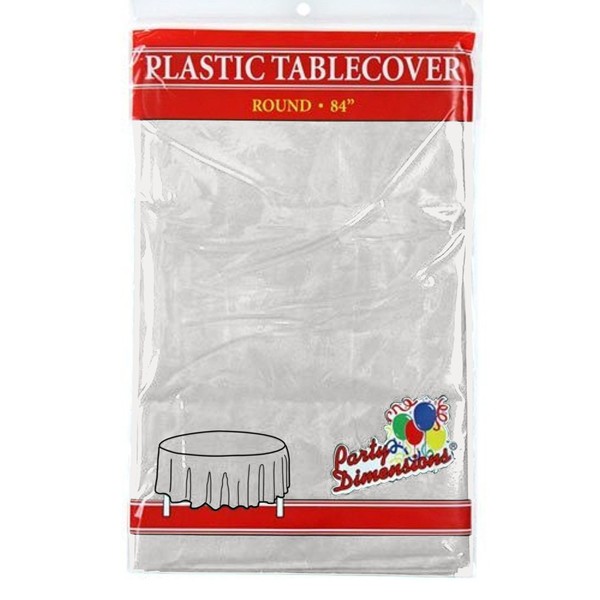 Clear Round Plastic Tablecloth - 4 Pack - Premium Quality Disposable Party Table Covers for Parties and Events - 84” - By Party Dimensions