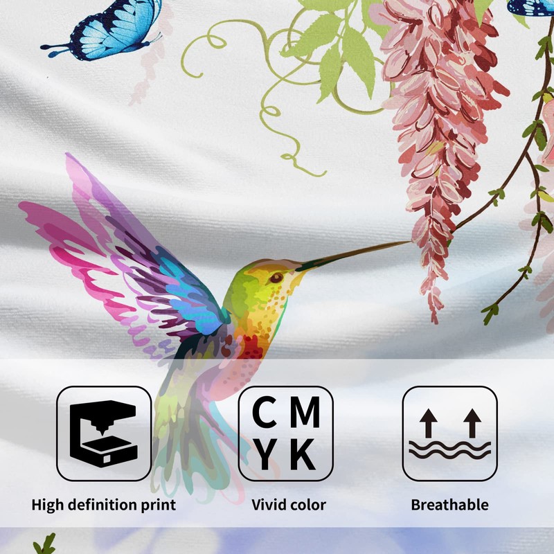 Pink Floral Hand Towels Set of 2 Hummingbird Butterfly Soft