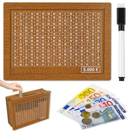 Wooden Money Box (4 Sizes) Ready Assembled and Reusable Money Box, Wooden Money Bank for Children, Piggy Bank, Reusable Money Box with Savings Target and Numbers