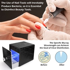 Soporte para brocas de uñas, caja de luz UV azul para cabezales de molienda, soporte a prueba de polvo, desechador, acrílico, 48 agujeros, organizador de uñas, herramientas de manicura con carga USB, negro (no incluye brocas)