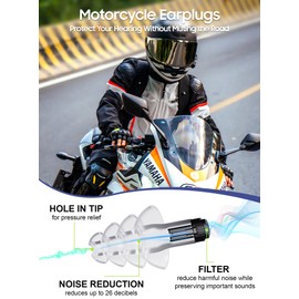 Motorcycle Ear Plugs - 2 Pairs Reusable Silicone, 26dB Wind Noise Reduction with Safety Cord & Travel Case, Comfort Fit for Motorbike, Highway Riding & Shooting Sports