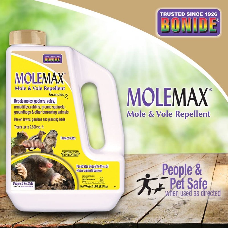 Bonide MOLEMAX Mole & Vole Repellent Granules, 5 lbs. Ready-to-Use,