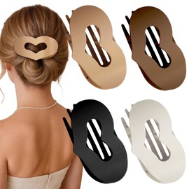 4 PCS Flat Hair Claw Clips for Women - Matte Heart Flat Hair Clips for women and Girls, Curved Design Strong Hold Duckbill Hair Clips for Thick & Thin Hair