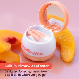 Sweetums Peach Lip Balm with Vitamin E Oil – Natural Lip Moisturizer for Dry, Chapped Lips – Vegan Lip Care with Built-In Mirror and Applicator – Hydrating Lip Treatment – 0.15 oz