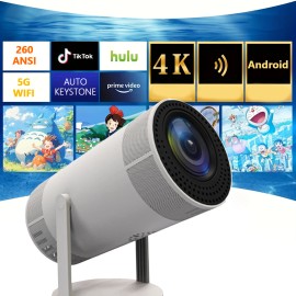 Portable Projector 4K Smart Wireless Screen Mirroring WiFi 6 and Bluetooth Support,Home Movie Projector Androidcolor: White, plug: US