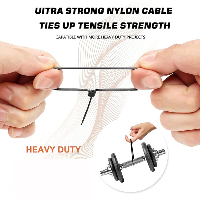 100pc Black Plastic Cable Ties, 3 Different Sized Tie Wraps,